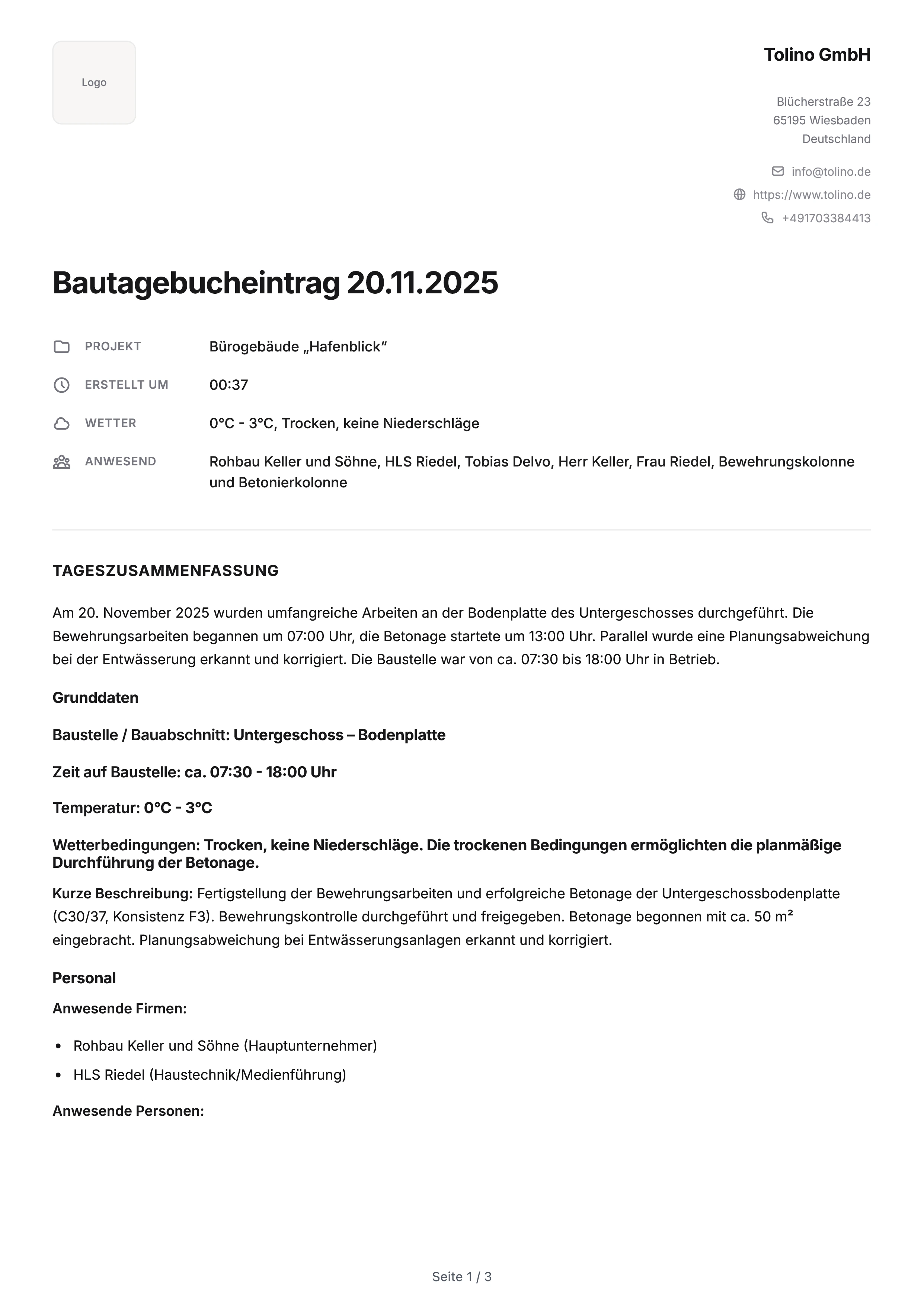 Professioneller PDF Baubericht